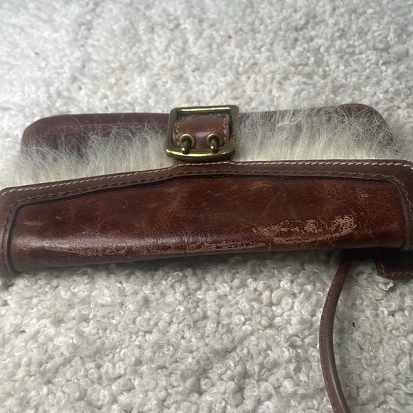 Coach Dark Brown Vachetta Leather &  Shearling Fur Wristlet Distressed - Picture 4 of 9